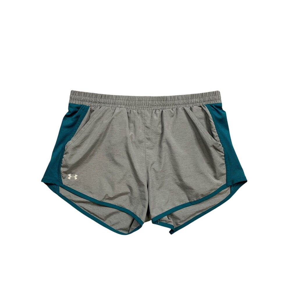 Under‎ Armour Shorts Womens M Medium Grey Teal HeatGear Loose Mesh Panel Running
